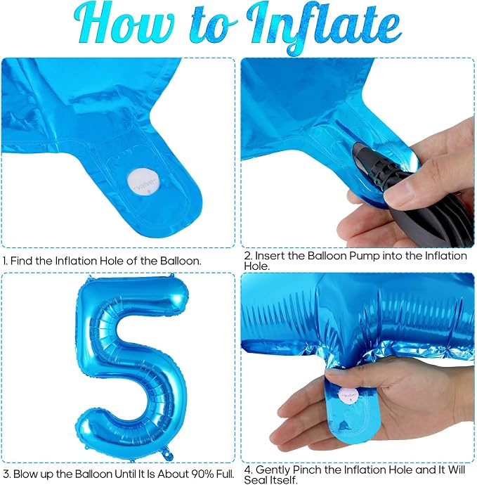 Blue Number 5 Balloon 40 Inch, Big Large Foil Helium Number Balloons, Jumbo - Image 7
