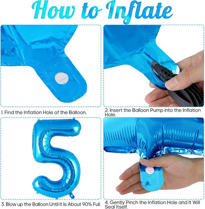Blue Number 5 Balloon 40 Inch, Big Large Foil Helium Number Balloons, Jumbo - Image 7