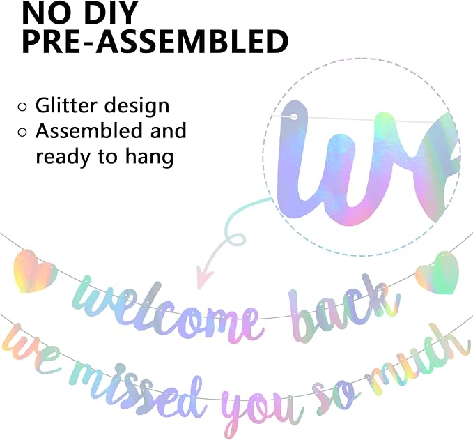 Iridescent Welcome Back We Missed You So Much Banner NO DIY | Pre-Strung - Image 2