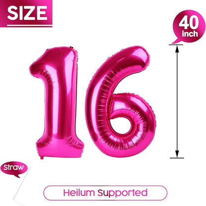 16 Balloon - Hot Pink Birthday Number Balloons, 40 Inch Party Decorations | Hot - Image 5