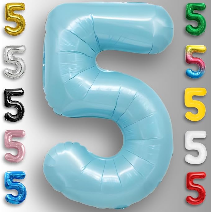 Candy Blue Number Balloon 5 Mylar Foil Balloons 32 inch - Image 5