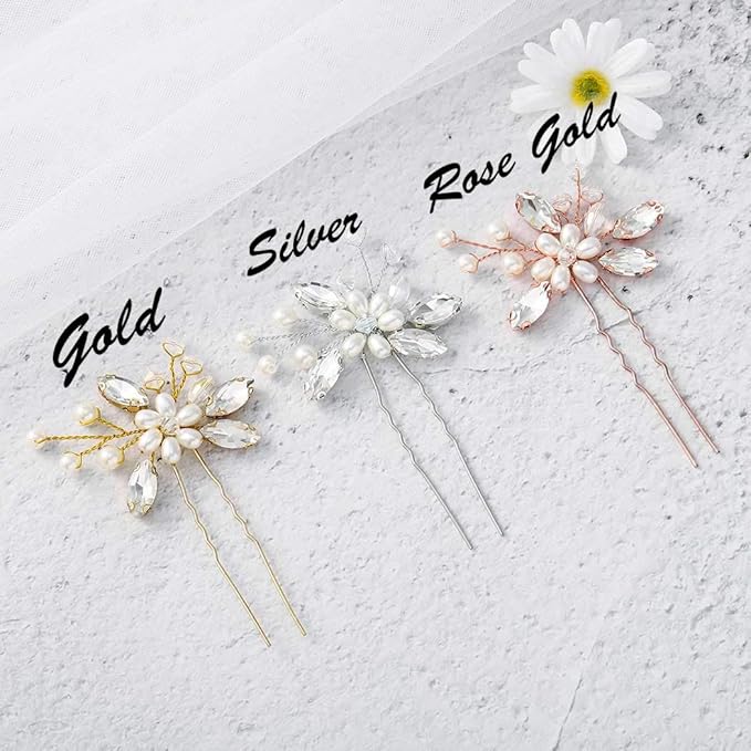 JAKAWIN Pearl Bride Wedding Hair Pins Bridal Hair Piece Accessories Decorative Hair Clips for Women HP065 (Gold)