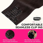 Lashey Seamless Clip in Hair Extensions Human Hair 130g 9pcs #2 Dark Brown 16 Inch Light Yaki Straight Clip in Hair Extensions Real Human Hair with Flat PU Invisi Edge Full Pack