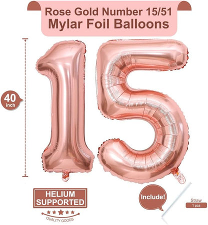 40 Inch Rose Gold 15 Number Balloons Giant 15 or 51 Balloons Rose Gold Birthday - Image 2