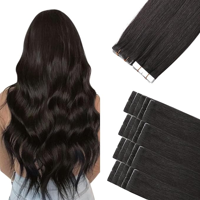 Sindra Invisible Tape in Human Hair Extensions, Dark Brown Invisi Edge Tape in Hair Extensions 18 Inch 50g 20pcs Natural Look