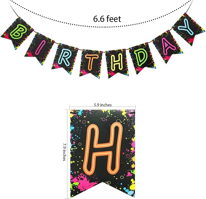 Glow Party Happy Birthday Banner Decoration（Already Assembled）, 80s Birthday - Image 4
