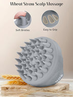 HEETA Hair Brush, Hair Growth Scalp Massager with Soft Silicone Bristles to Remove Dandruff, Relieve Itching & Relax Scalp, Shampoo Brush for Wet Dry Hair Care, Beige & Grey, 2 Count