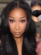 Julia Hair No Slip Yaki Straight 7x5 Lace Closure Glueless Drawstring Wig Flexible Mesh Cap Bye-Bye Slip Pre Cut HD Lace Front Pre Everything Bleached Knots Wear and Go Wig,Zero Slip Hold 16 Inch