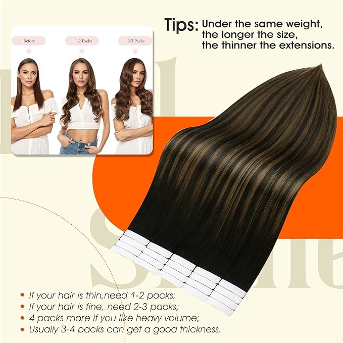 Full Shine Balayage Tape ins Human Hair Extensions Color 1B/6/1B Tape in Hair Extensions 20Inch Remy Natural Straight Skin Weft 100G Seamless Extension 40Pcs for Women Add Length