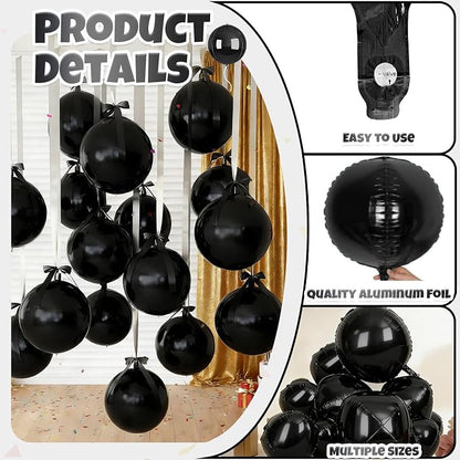12 Pcs Black Foil Balloons, Different Size Metallic Black Balloons - Image 4