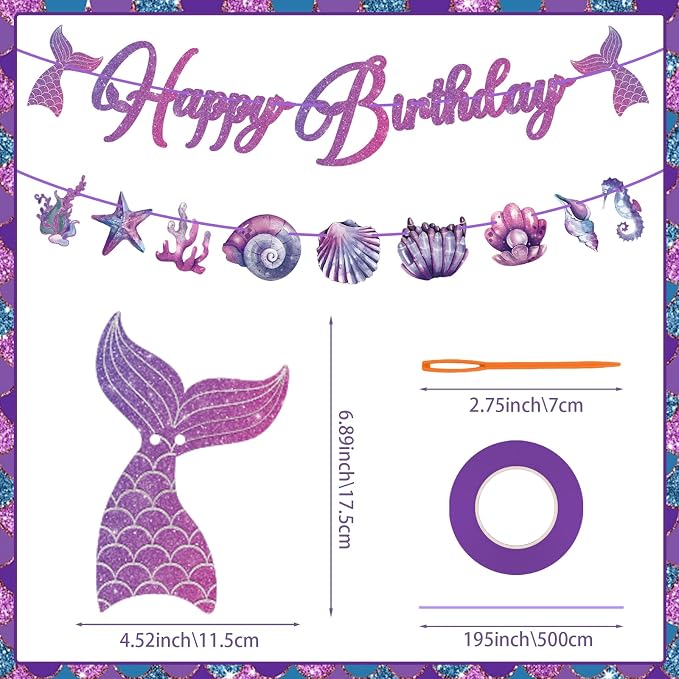 Mermaid Happy Birthday Banner Mermaid Party Decorations Under the Sea Party - Image 3