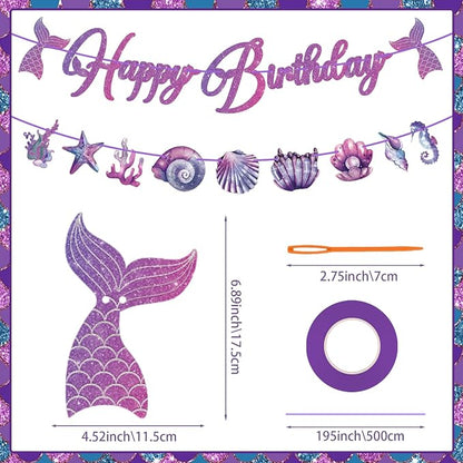 Mermaid Happy Birthday Banner Mermaid Party Decorations Under the Sea Party - Image 3