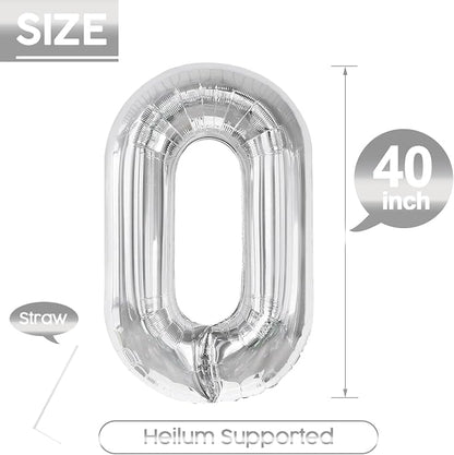 0 Balloon - Silver Birthday Number Balloons, 40 Inch Decorations Men Women | - Image 5