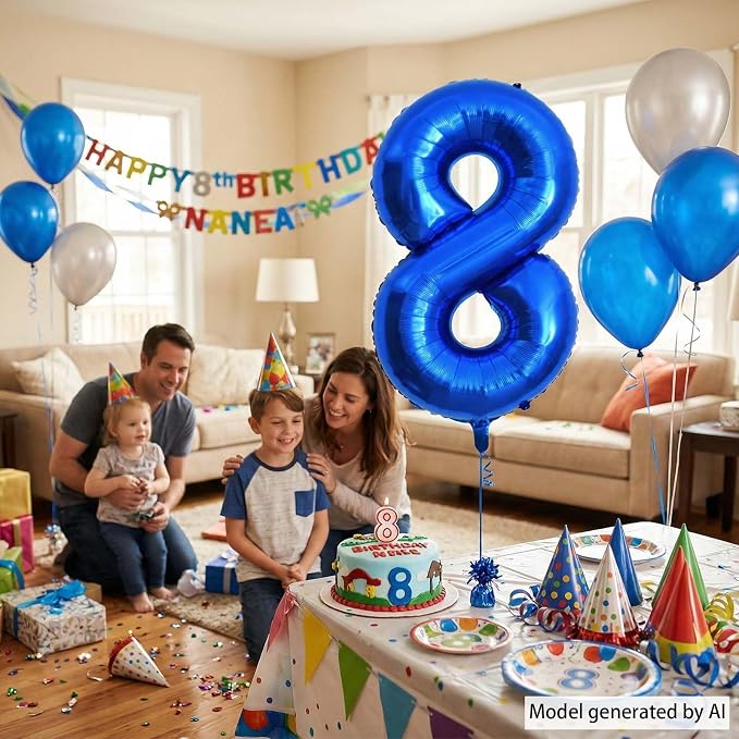 Navy Blue Number 8 Balloon 40 Inch, Shiny Foil Infinity Design Event Decor | - Image 2