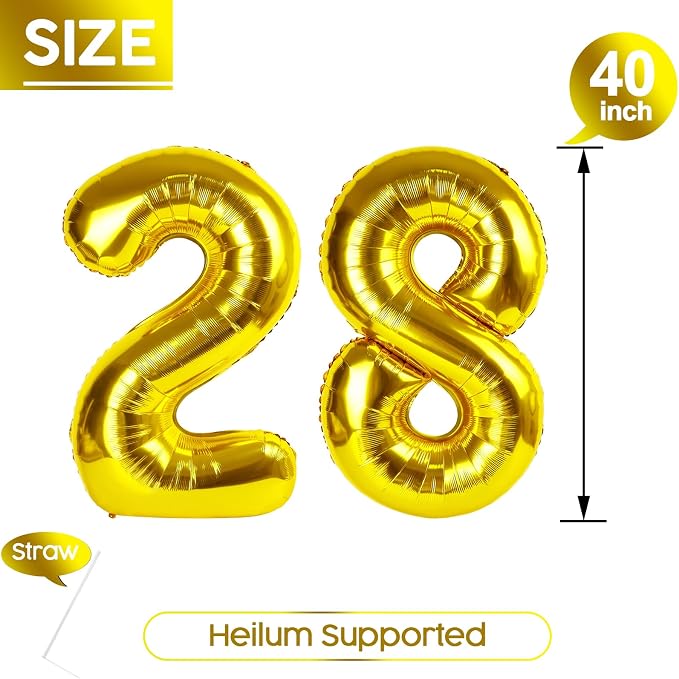 28 Balloon - Gold Birthday Number Balloons, 40 Inch Decorations Men Women | - Image 5