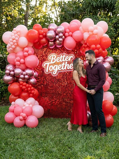 Red Shimmer Wall Backdrop, 24 Panels, 6x4 Ft Photo Backdrop | wedding backdrop - Image 2