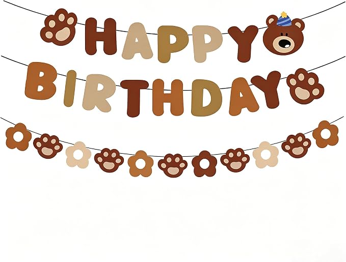 Bear Happy Birthday Banner, Party Pennant Decor, Happy Birthday Banner Adorable by Unknown