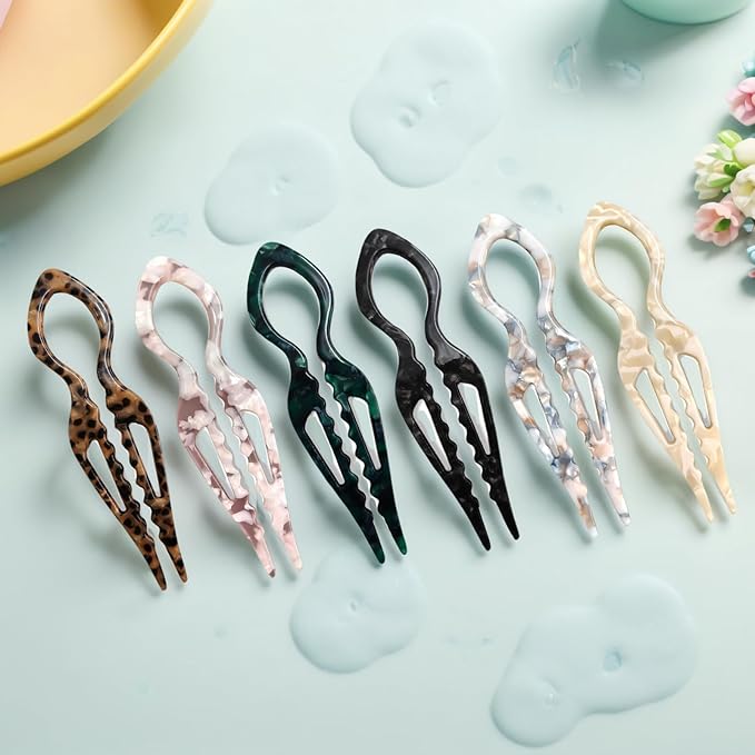 Hair Pins,French U-Shaped Hair Pin 6Pack Elegant Women Hair Accessories Suitable for Thick or Thin Hair (Light red, Black, Khaki,Black,Light gray,Reddish brown)