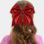 Large Glitter Cheer Bows Clips, Jumbo Big 7 Inch Cheerleading Sequin Hair Bow Hair Accessories for Teens Girls Football Sports Cheerleader Outfit Uniform (Red)