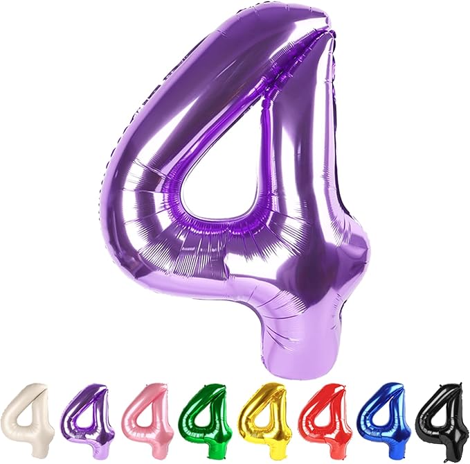 4 Balloon Numbers Party Decorations, 40In Purple Balloons by Mluchee