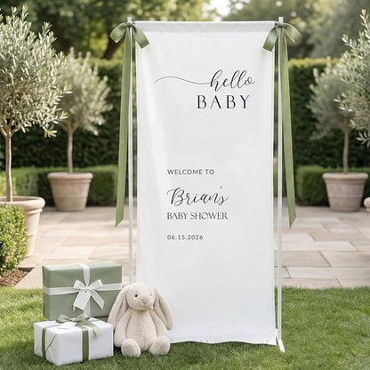 Custom Hello Baby Shower Welcome Banner, Linen Fabric Party Décor - Image 2