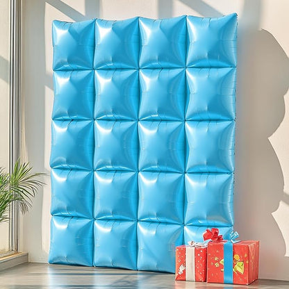 NISOCY 25PCS Pearl Blue Square Foil Balloons Wall Backdrop | Double Sided Light - Image 6
