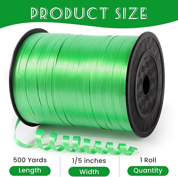 500 Yards Green Curling Ribbon, 1/5 Inch Wide Balloons String Ribbons - Image 2