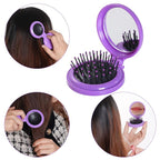 2pcs Folding Travel Mirror Hair Brushes Round Mirror Pocket Hair Brush Portable Mini Pop Up Hair Brushes for Women Girls Wet and Dry Hair