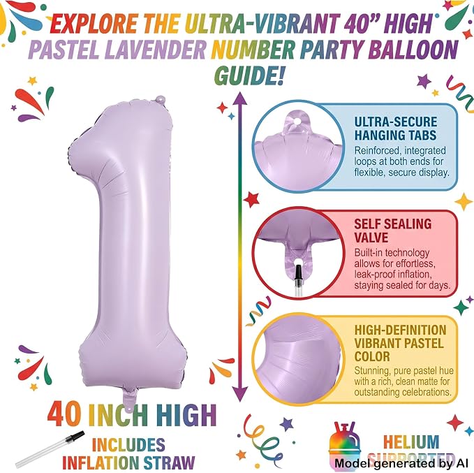40" Pastel Purple Foil Number 10 Balloon - Image 2