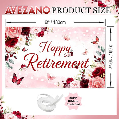 Happy Retirement Banner for Women Burgundy Floral Retirement Party Decorations - Image 4