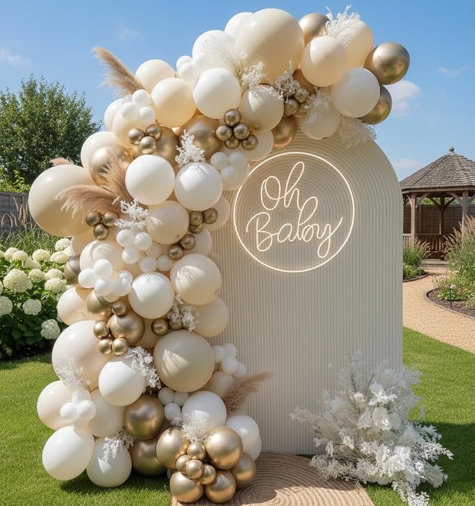 Sand White Gold Balloon Arch Kit by ADOINBY