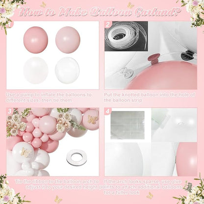Light Pink Balloon Arch Kit, Baby Pink White Balloon Garland Kit | 126Pcs - Image 6