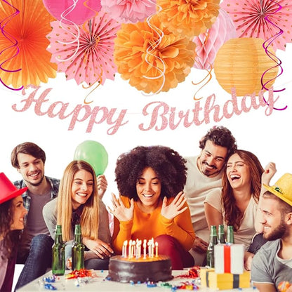 Hot-Pink Orange Fall Birthday Party-Decorations - Image 5