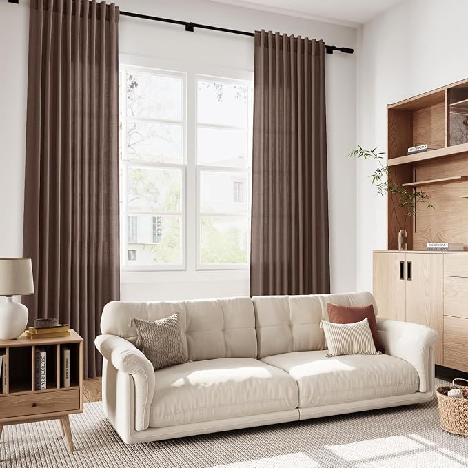 Cappuccino Linen Curtains for Living Room 98 Inches Long Light Filtering Semi - Image 5