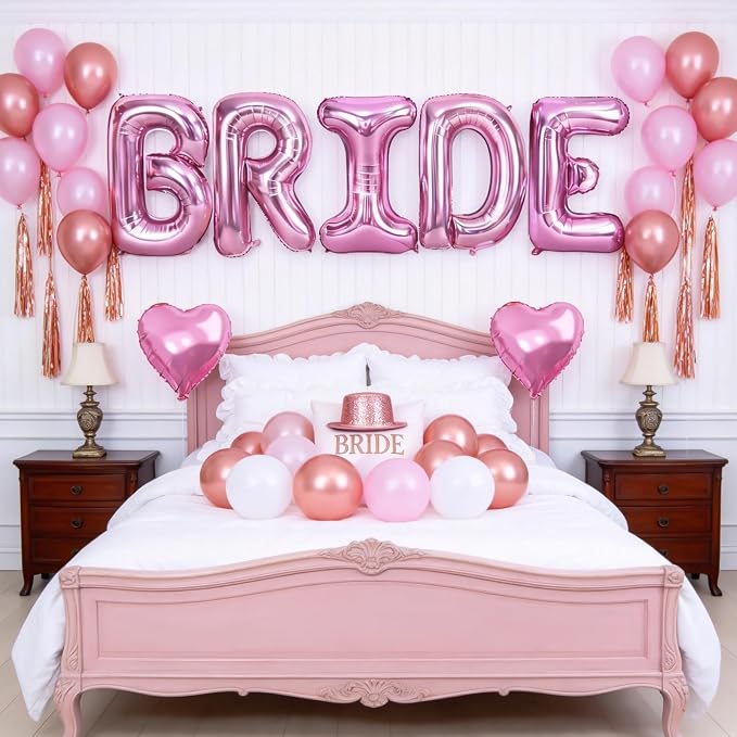 40inch Pink BRIDE Letter Balloons, Giant Pink Bride Foil Helium Balloon Banner - Image 4