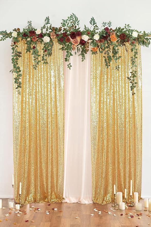 PartyDelight Gold Sequin Backdrop Curtains 2x8ft 2 Panels | Sparkly 3mm sequins - Image 6