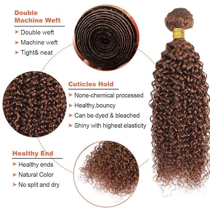 30 32 34 Inch Color #30 Human Hair Bundles Light Brown Water Wave Bundle Niegmeag Brazilian Virgin Soft and Silky Remy Hair Extensions Color #30 Wet and Wavy Bundle