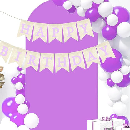 Purple Happy Birthday Banner Pre-strung Burlap Bunting Party Backdrop Sign - Image 3