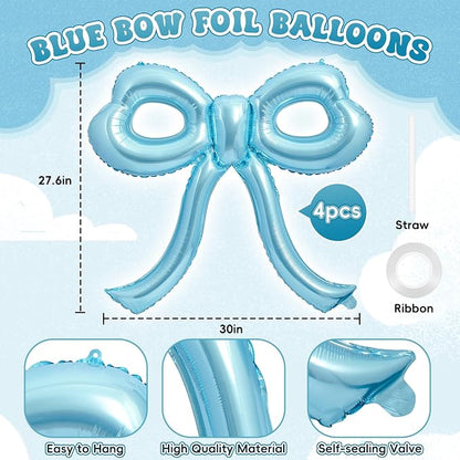 4 Pcs Blue Bow Balloons Bow Birthday Party Decorations - Image 2