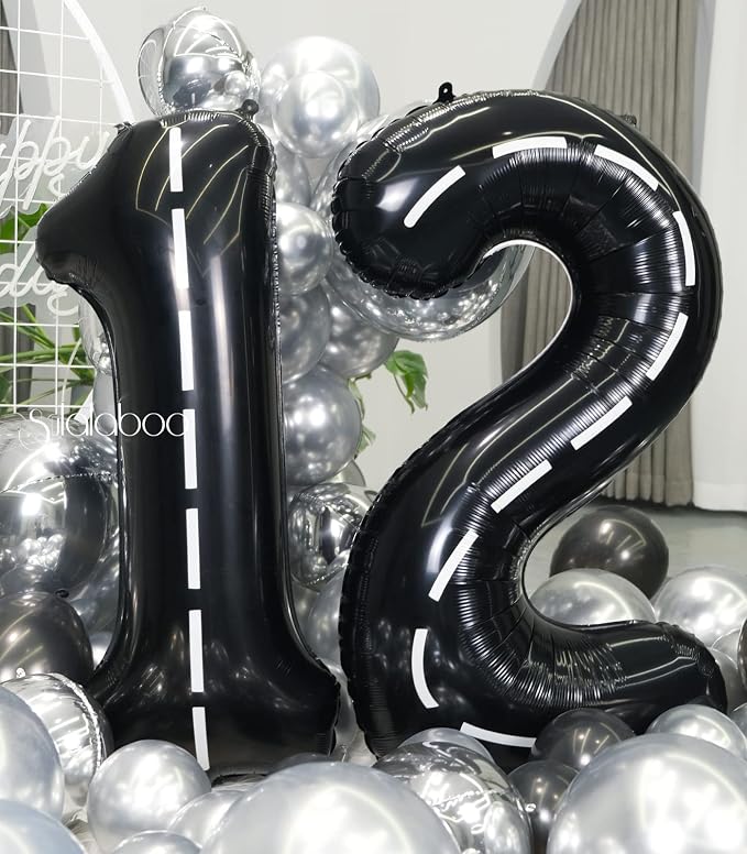 Race Car 40 Inch Black 12 Big Large Helium Balloon Number 0-9 | Track Giant - Image 4