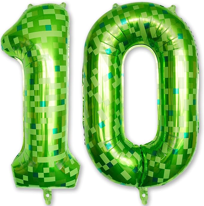 Number 10th Birthday Balloon Lime Green Pixel, 40 Inch Large Dark Kelly Green by Froova