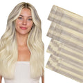GOO GOO Invisi Edge Tape in Hair Extensions Human Hair, 17/22/60 Balayage Ash Blonde to Golden Blonde and Platinum Blonde 10pcs injected with 10pcs classical tape ins, 20inch 50g, Virgin Remy Hair