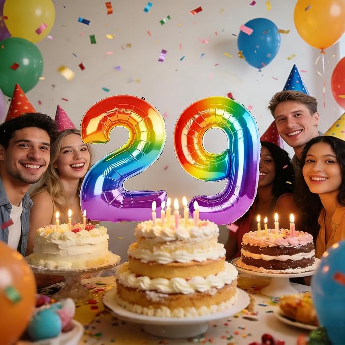 40 Inch Number 29 Balloons for 29th Birthday Party Decorations, 0-100 Rainbow - Image 2