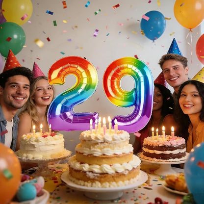 40 Inch Number 29 Balloons for 29th Birthday Party Decorations, 0-100 Rainbow - Image 2