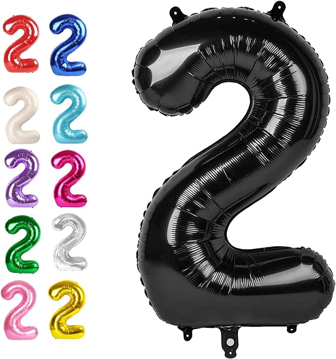 Black Number 2 Balloon 40 inch, Balloon numbers party supplies, deco photo shoot by Upgesy