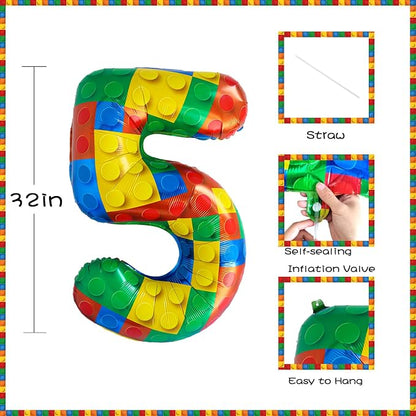 32 Inch Stackable Block Number Balloon – Colorful Brick Building Themed Big - Image 2