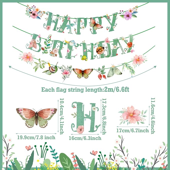SUNBEAUTY Wildflower Happy Birthday Banner Sage Green Floral Flower Party - Image 3