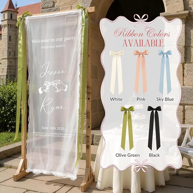 Personalized Fabric Wedding Welcome Sign Banner, Modern Sheer Fabric Hanging - Image 7