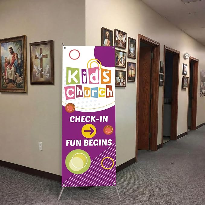 Hahafelt Kids Church Check-in Banners 23 x 63 Inch VBS 2026 Childrens Church - Image 4