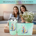 Personalized Gifts Monogrammed Birthday Gifts for Women, Mama New Mom Thanksgiving Wedding Christmas Initial 20 oz Tumbler, Makeup Bag Cup Pens Journal Notebook 6 Set, (Aesthetic Green Flower L)